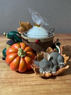 Autumn / Fall Pumpkin & Sleeping Mouse Table Accent with Votive and Candle 🕯️